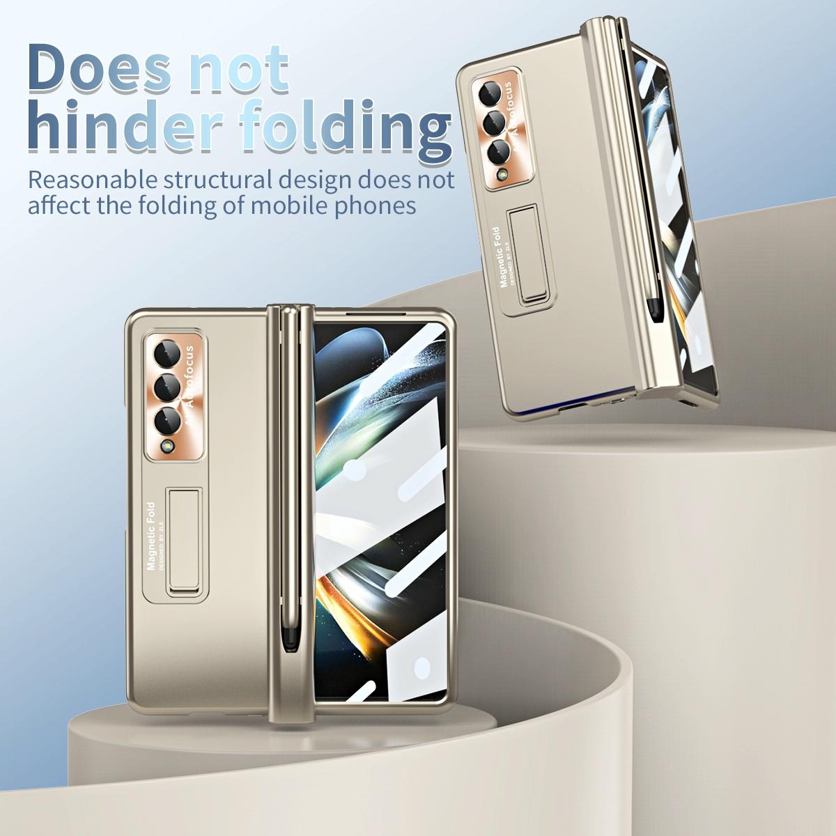 For Samsung Galaxy Z Fold4 5G Foldable Phone Case With Pen Slot - Electroplated - Silver 11