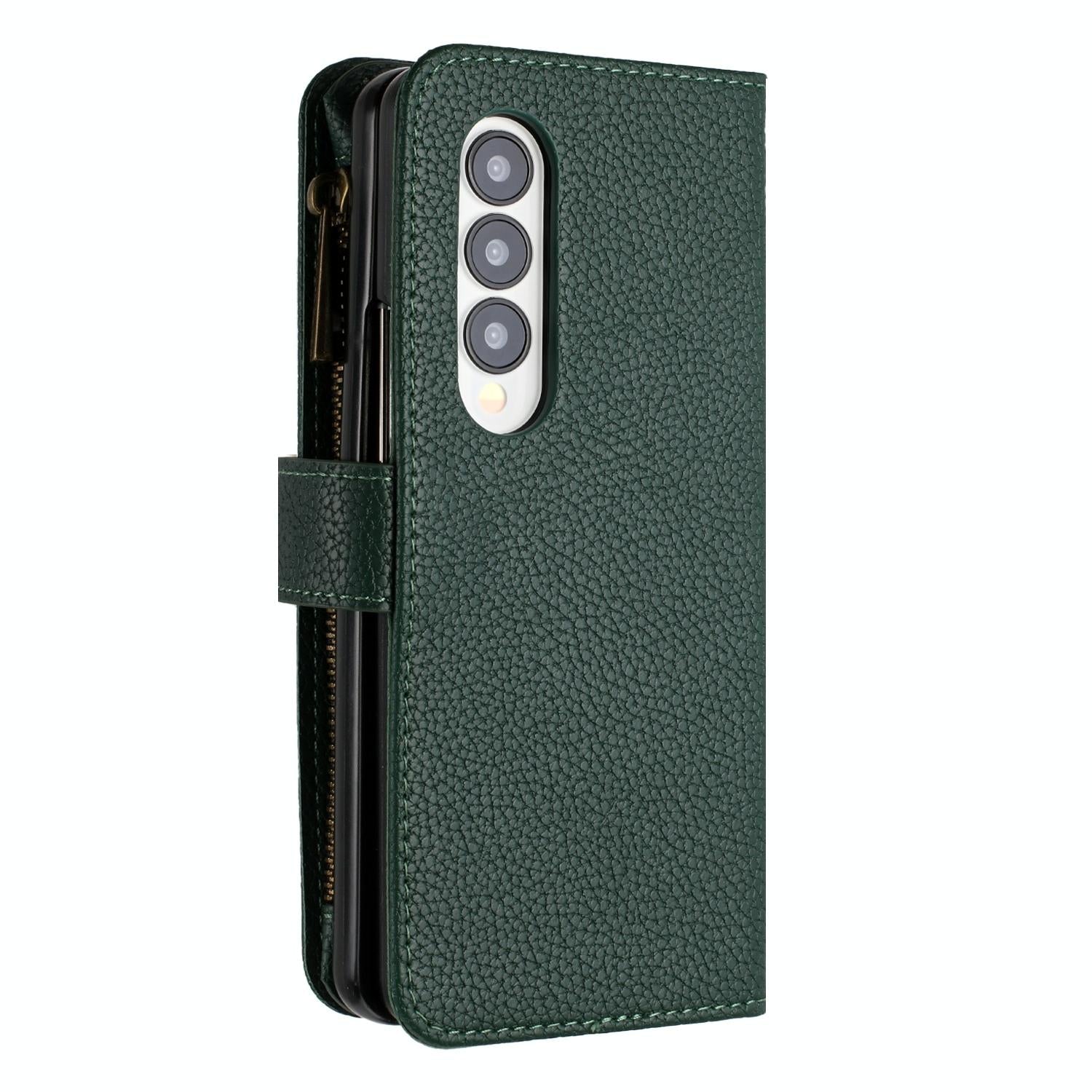 For Samsung Galaxy Z Fold4 5G Litchi Texture Zip Wallet - Purple 4