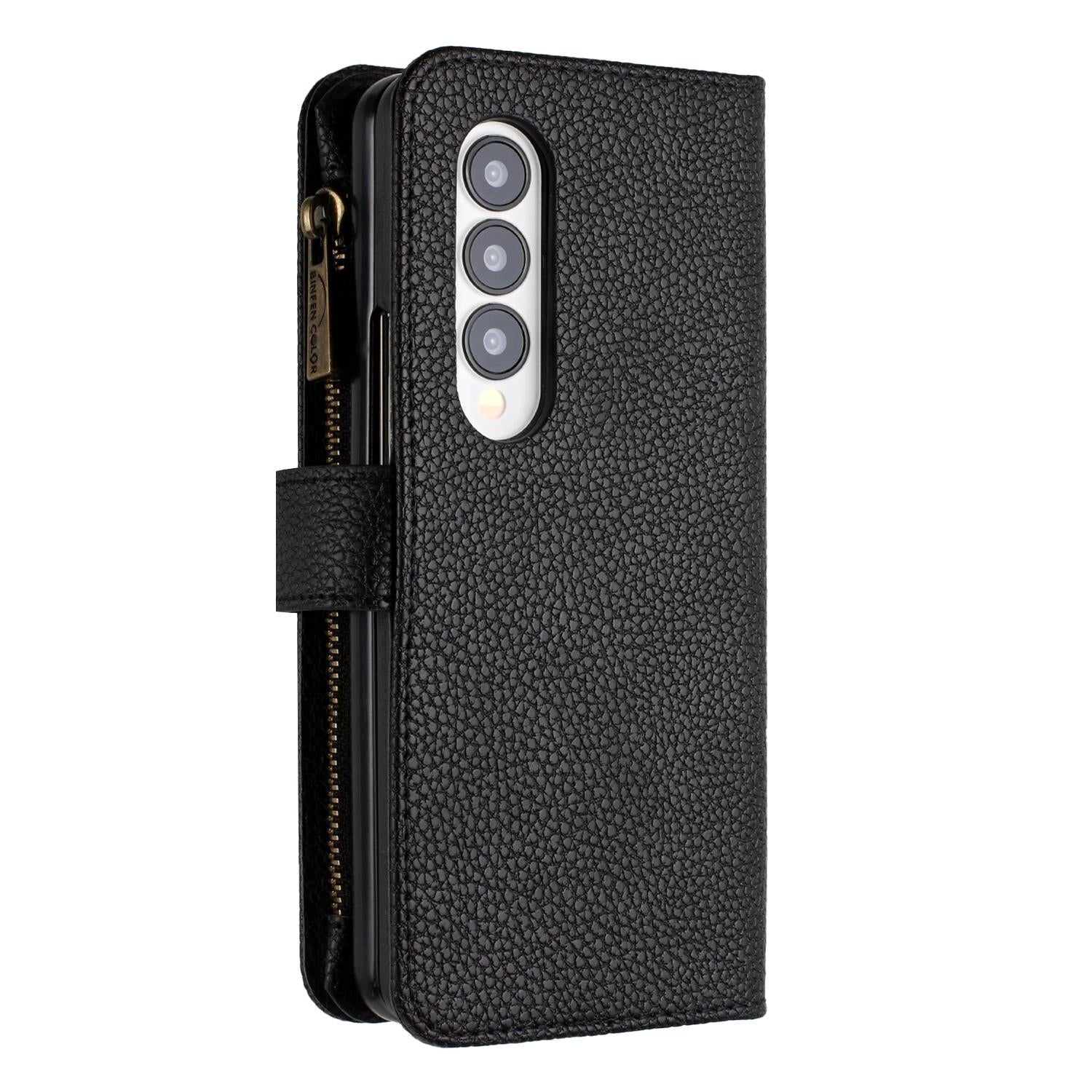 For Samsung Galaxy Z Fold4 5G Litchi Texture Zip Wallet - Purple 9