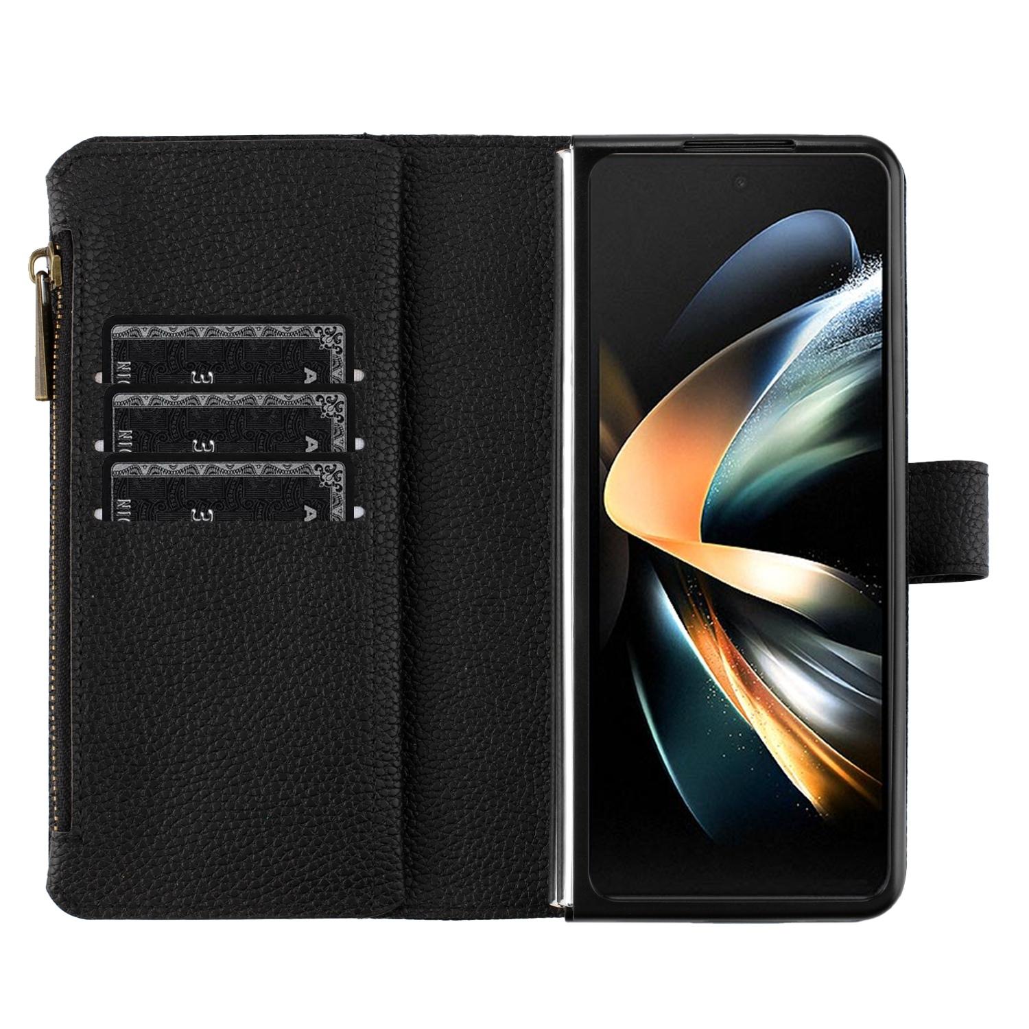 For Samsung Galaxy Z Fold4 5G Litchi Texture Zip Wallet - Purple 10