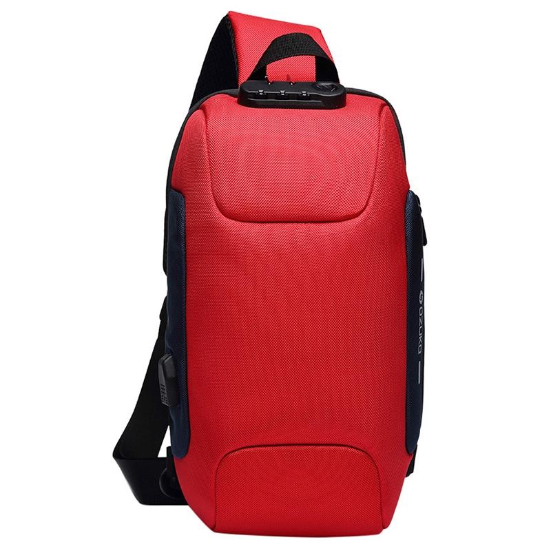 Waterproof Anti Theft Chest Bag Usb Charging Port Large Size - Red 3