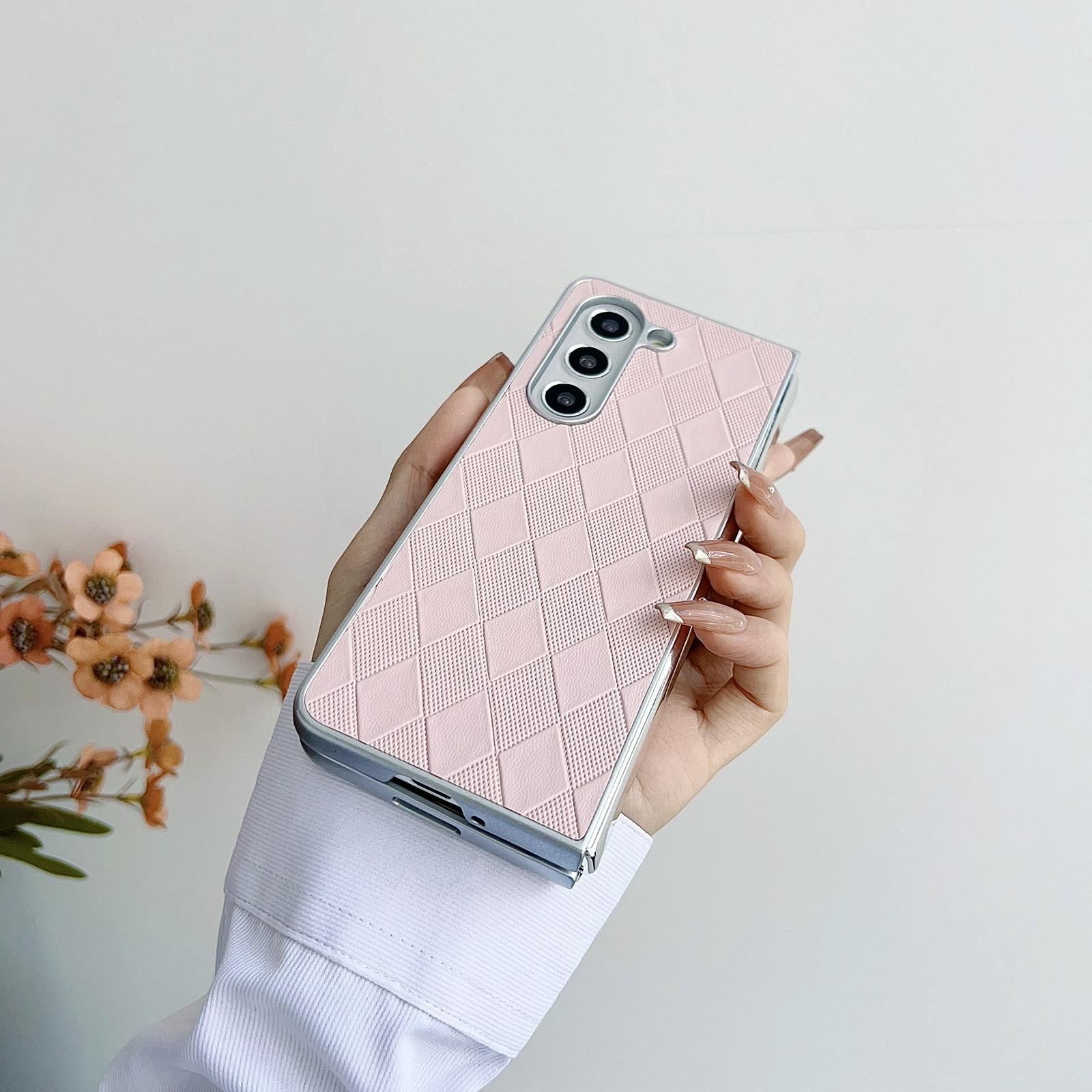 For Samsung Galaxy Z Fold4 5G Checkered Leather Phone Case With Pearlescent Finish - Purple 11