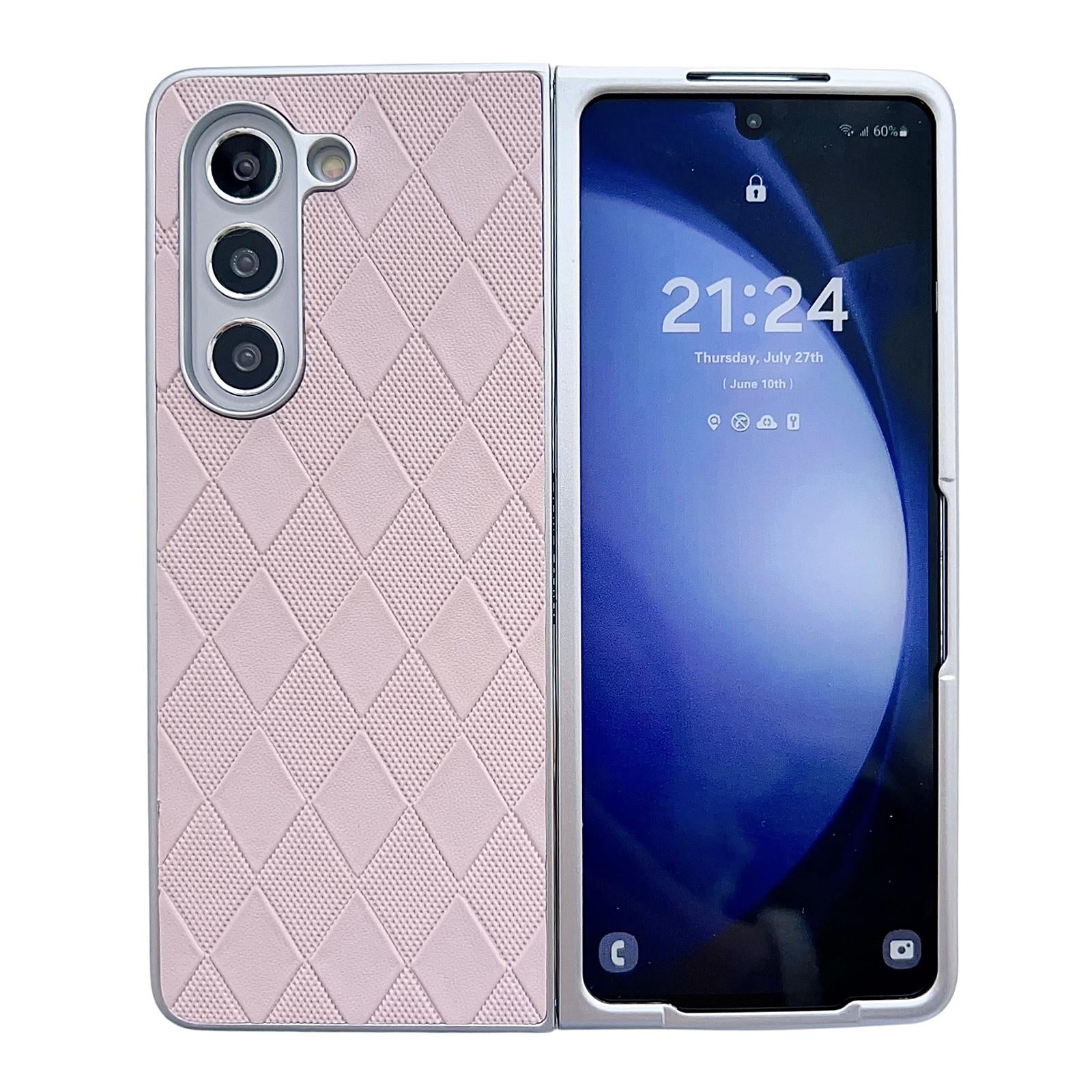 For Samsung Galaxy Z Fold4 5G Checkered Leather Phone Case With Pearlescent Finish - Purple 15
