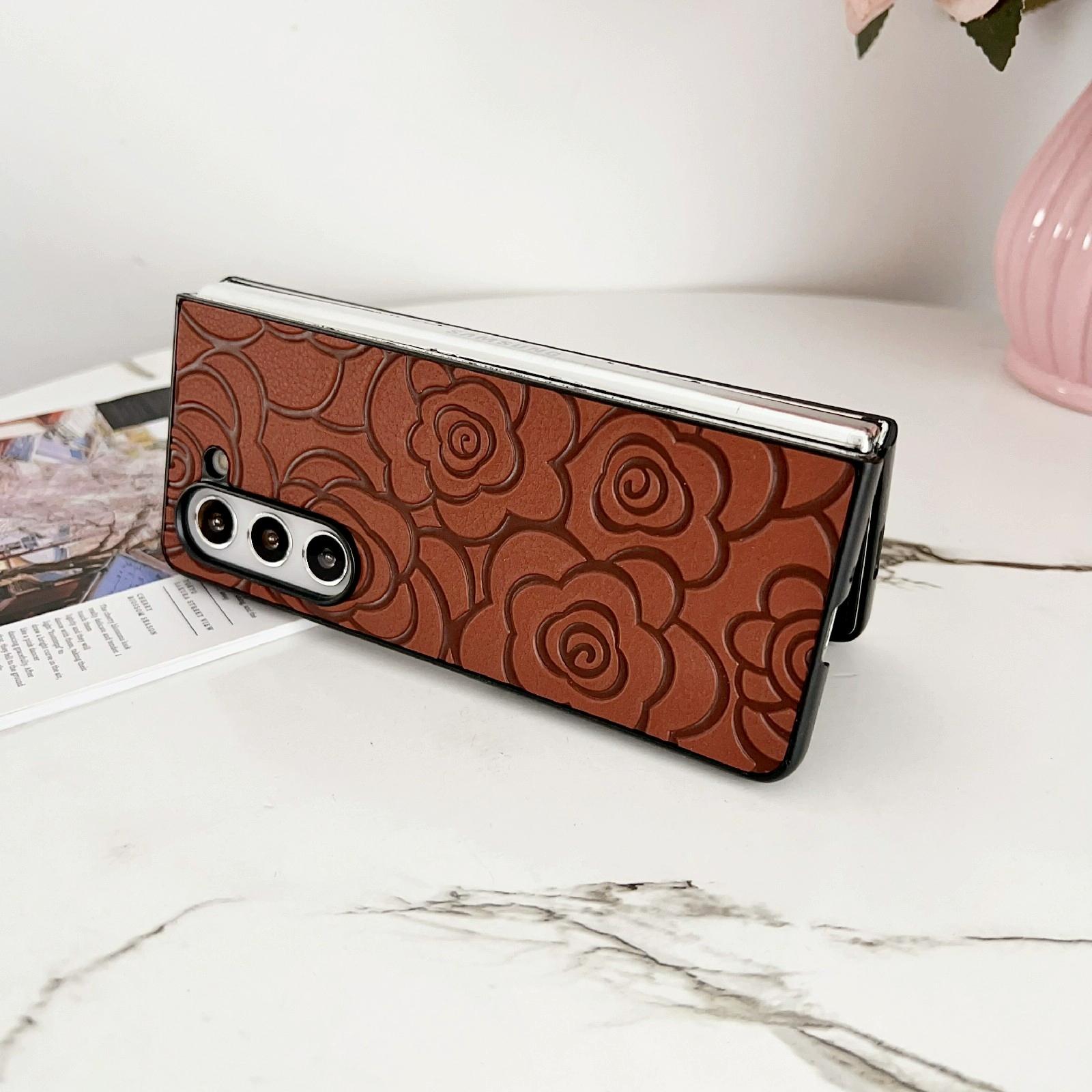 For Samsung Galaxy Z Fold4 5G Floral Print Protective Phone Case - Black 4