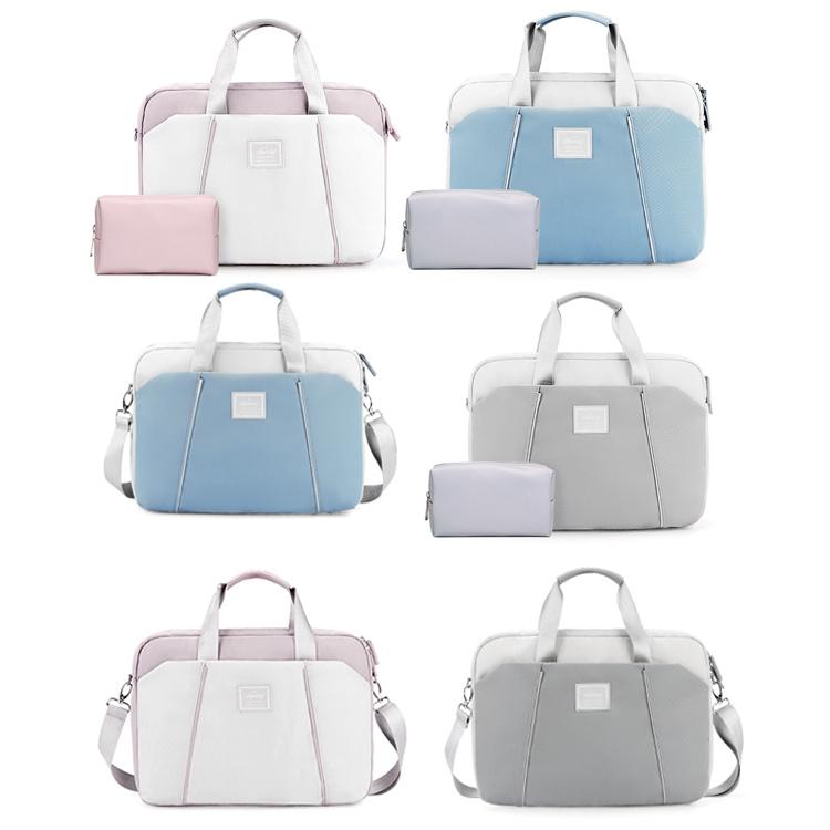 Portable Messenger Bag for Laptops - Apple Huawei Xiaomi Basne - Ladder Tape Light Blue + Gray Pu Power Package 3