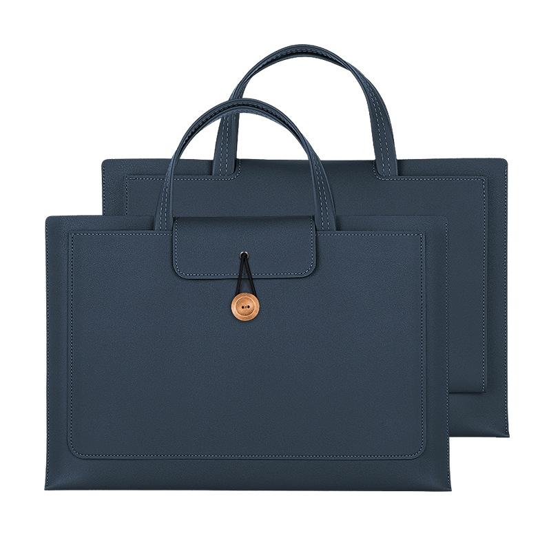 Waterproof Elastic Button Laptop Handbag - Pu Material - Navy - 15.4/16 Inch 15