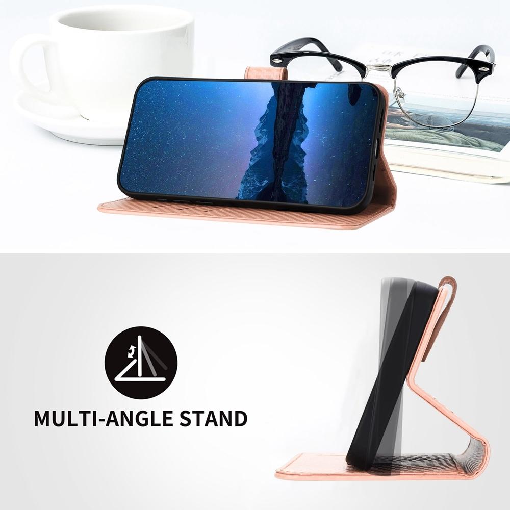 For Samsung Galaxy Z Fold4 5G Carbon Fiber Leather Phone Case With Lanyard - Light Purple 8