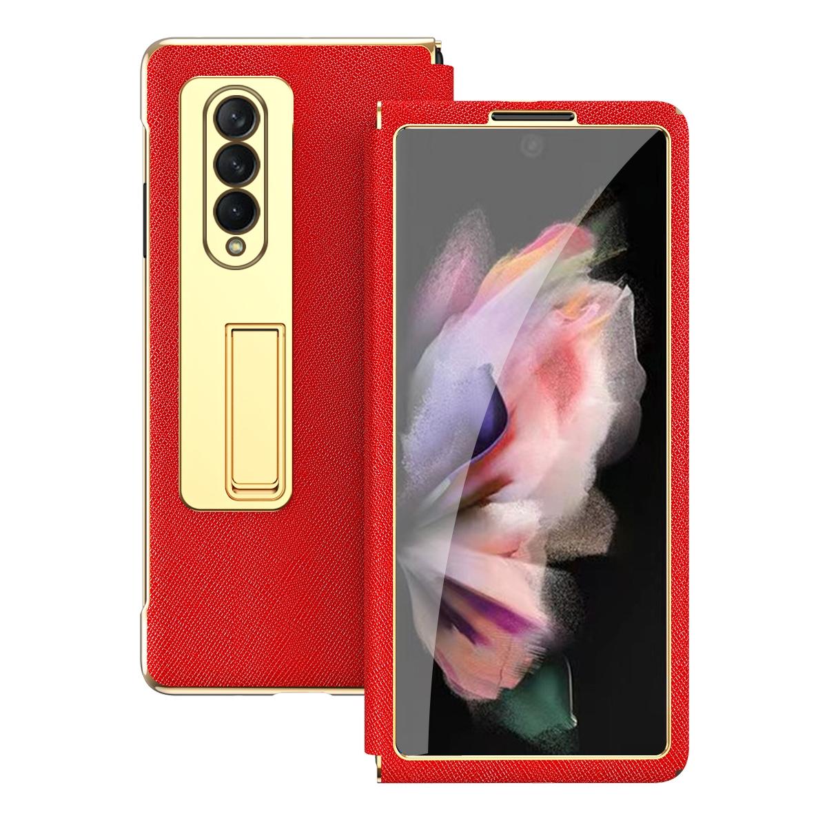 For Samsung Galaxy Z Fold4 5G Flip Case With Tempered Film - Textured Hinge - Cyan 11