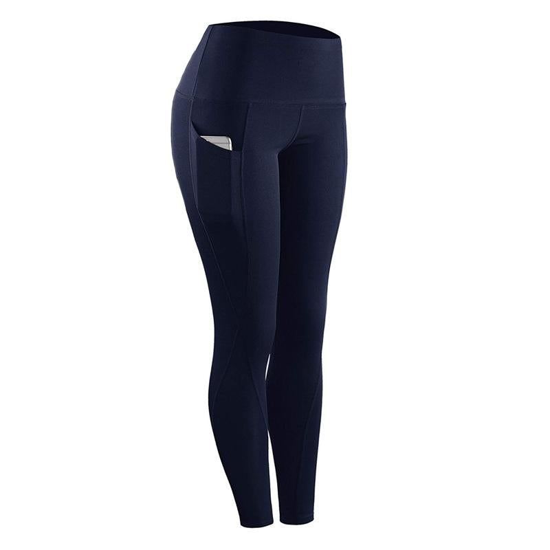 High Waist Slim Sports Leggings Women Tight Sportswear Size L - Navy Blue