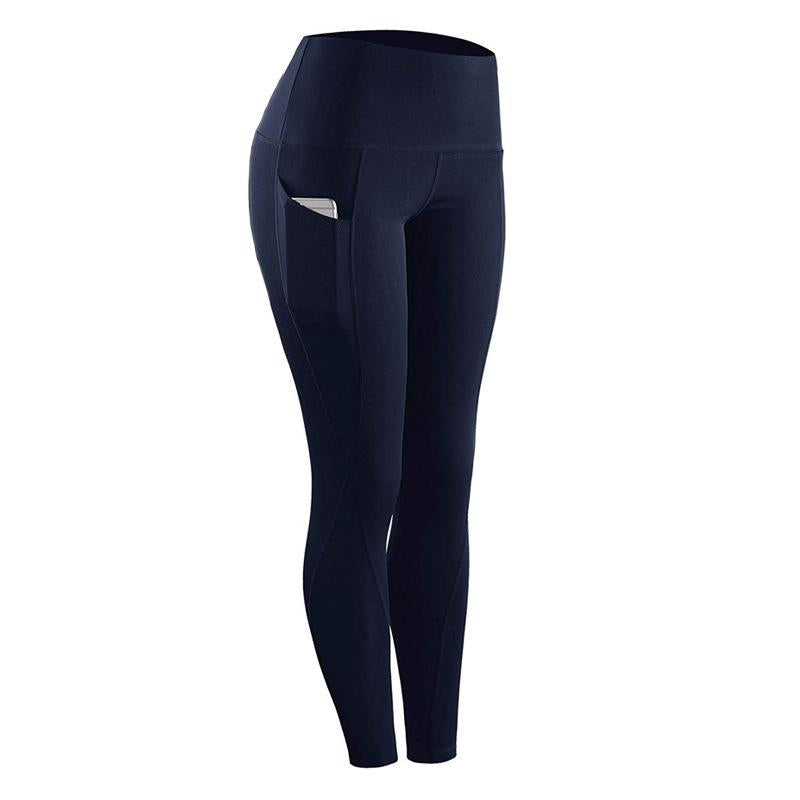 High Waist Slim Sports Leggings Women Tight Sportswear Size L - Navy Blue 10