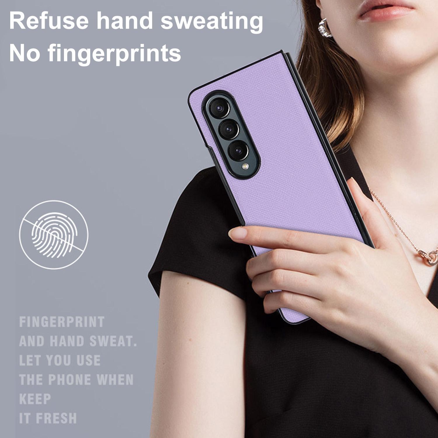 For Samsung Galaxy Z Fold4 5G Foldable Cross Pattern Phone Case - Compact Design - Purple 8