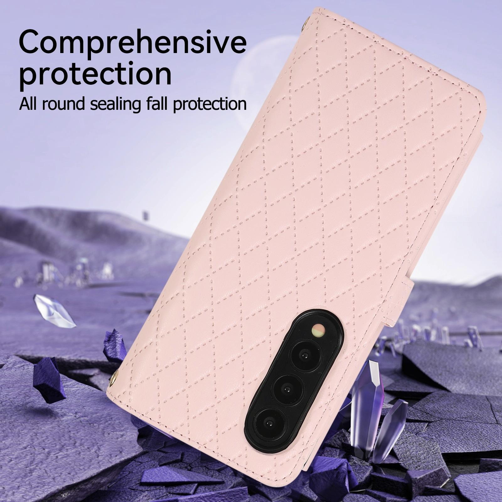 For Samsung Galaxy Z Fold4 5G Foldable Diamond Lattice Phone Case - Pink 7