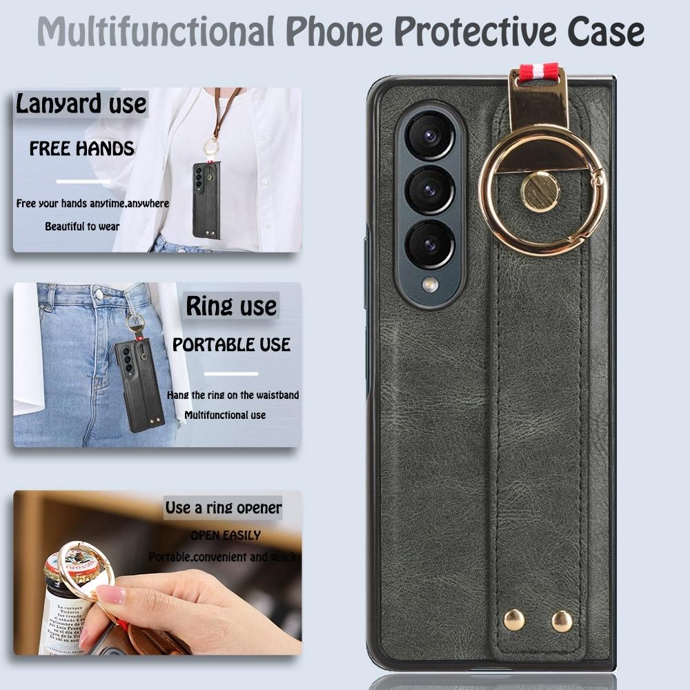 For Samsung Galaxy z Fold4 5G Leather Wristband Phone Case - Back Cover - Brown 4