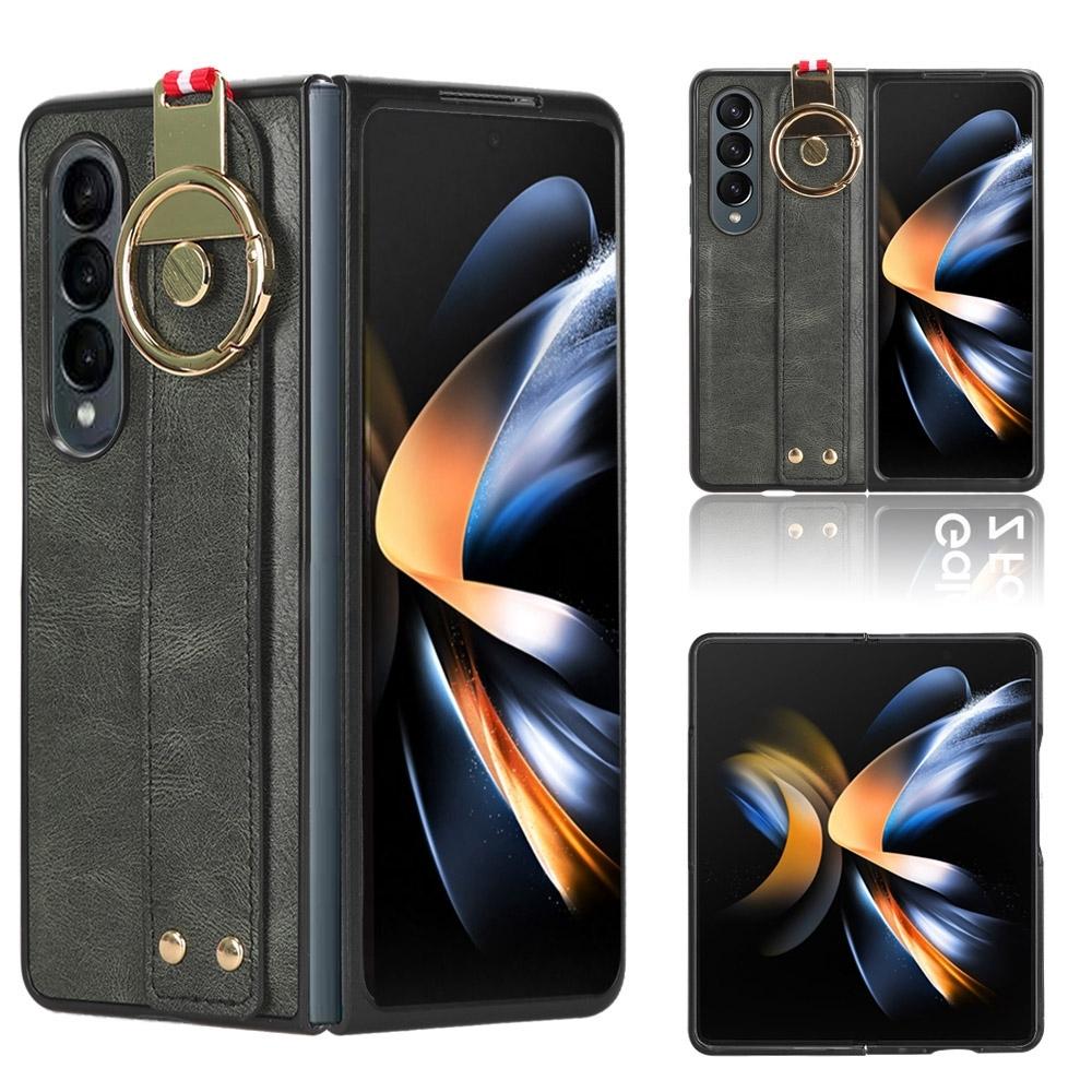 For Samsung Galaxy z Fold4 5G Leather Wristband Phone Case - Back Cover - Brown 15