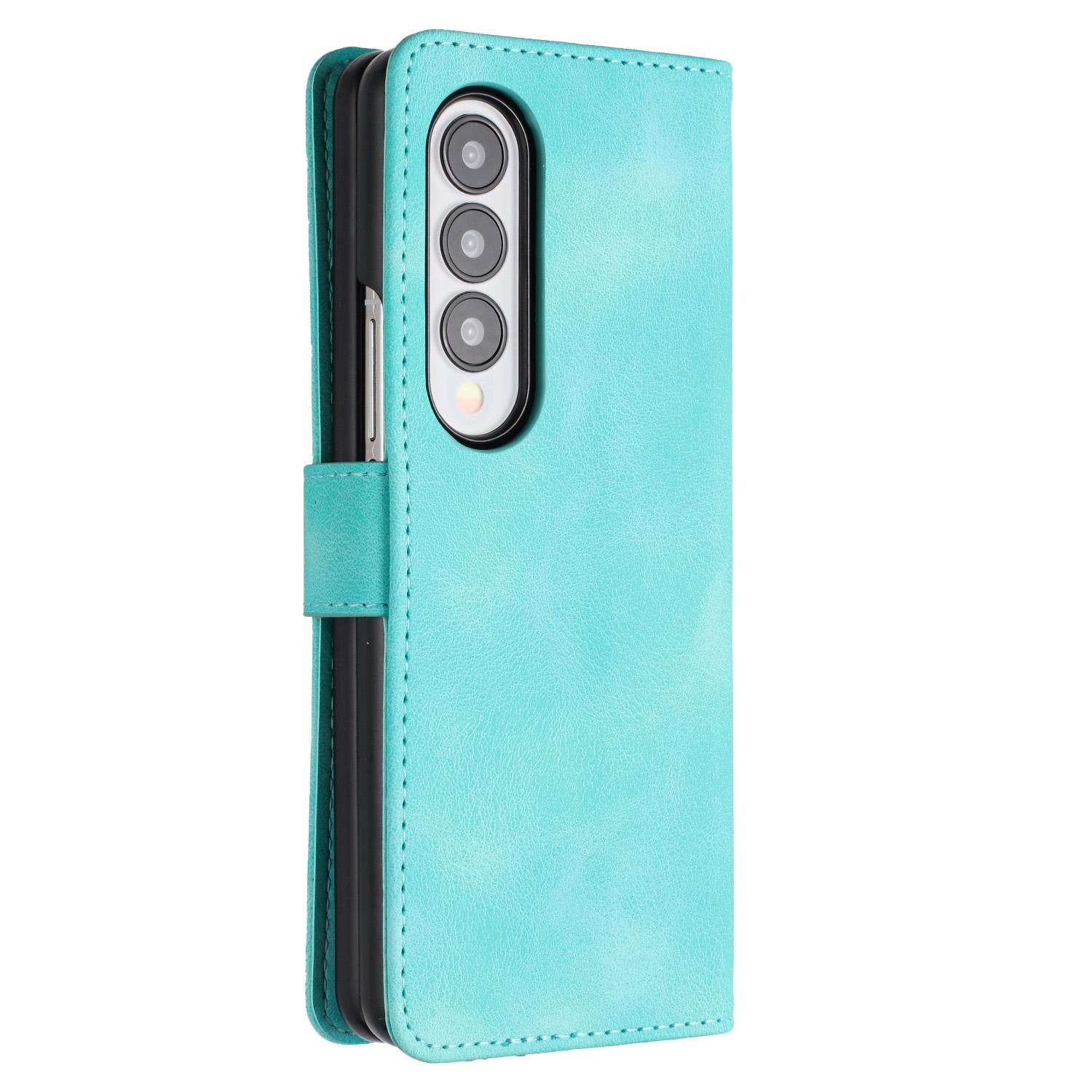 For Samsung Galaxy Z Fold4 5G Leather Phone Case With Heart Pattern - Light Blue 14