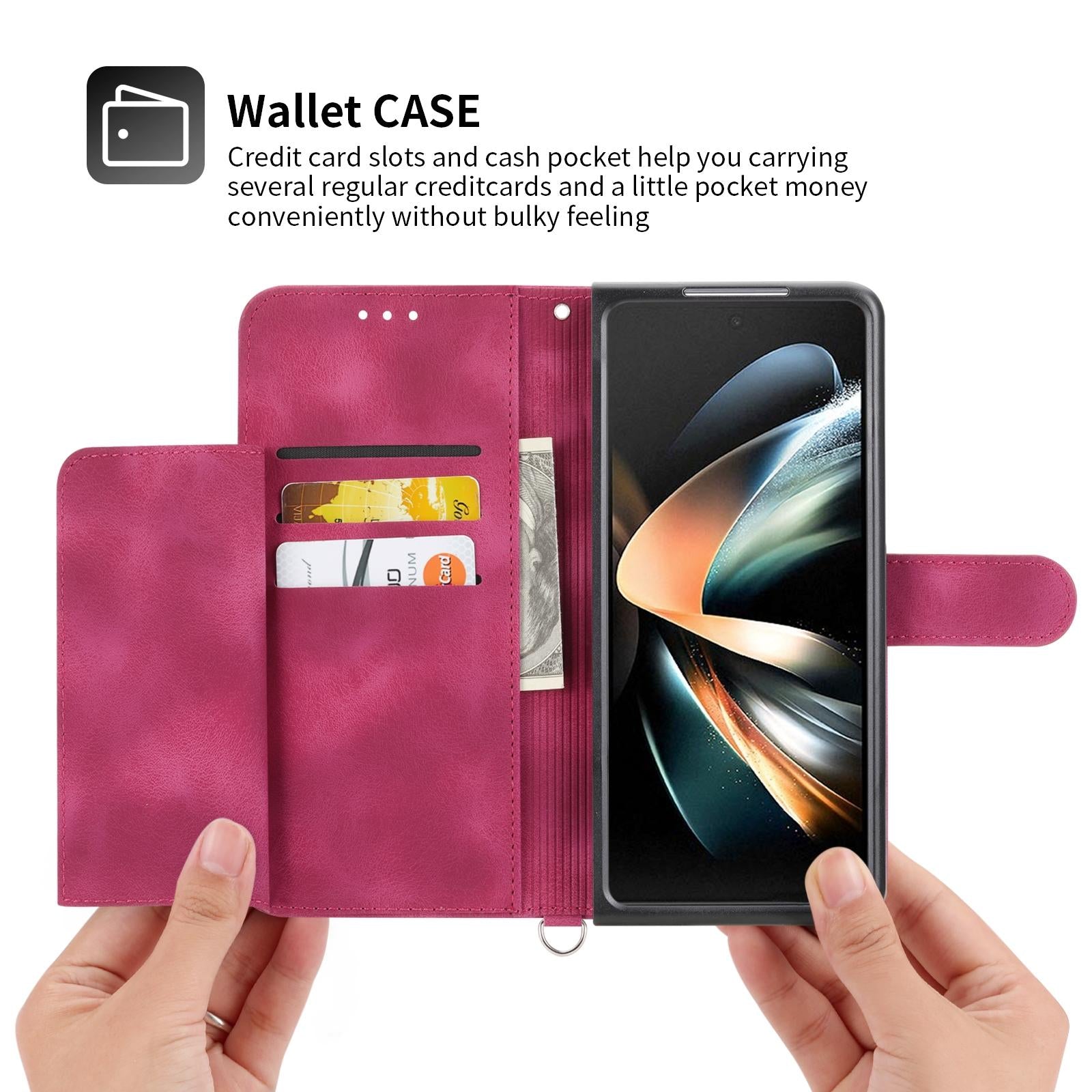 For Samsung Galaxy Z Fold4 5G Floral Leather Phone Wallet - Embossed - Brown 10