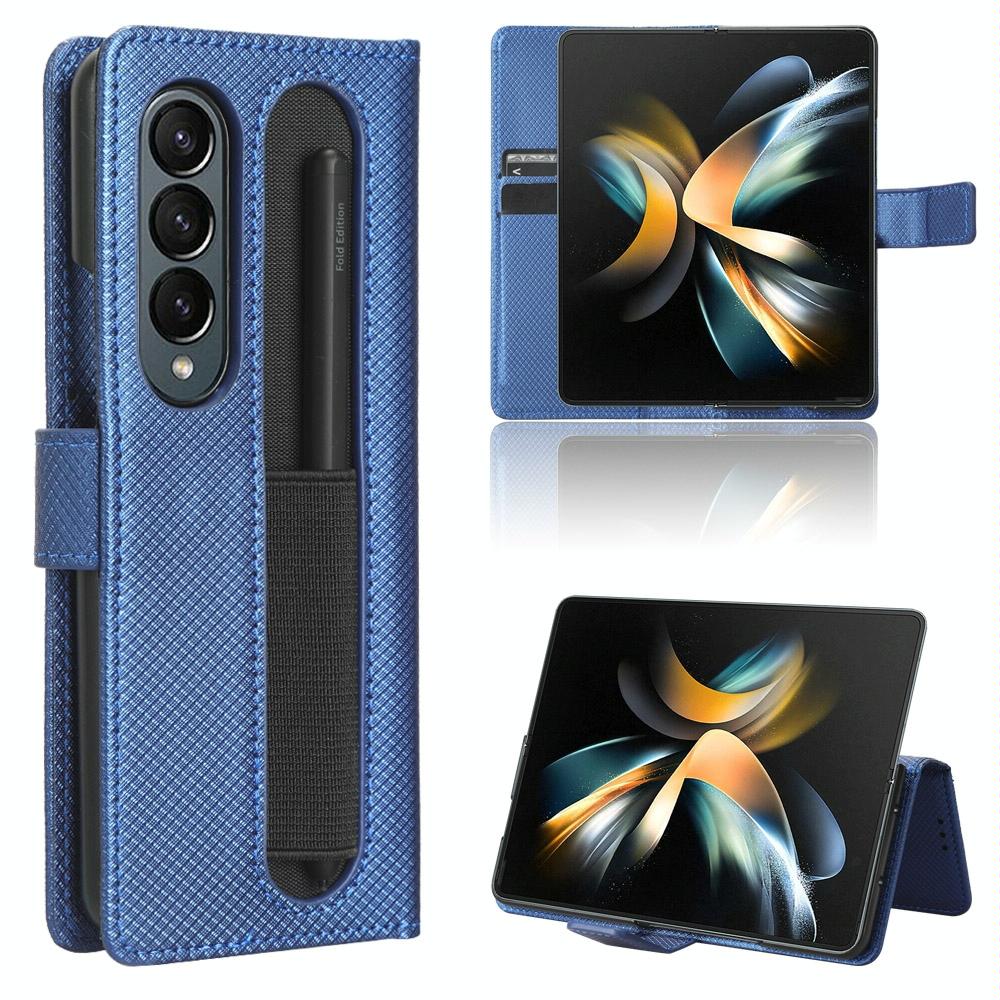 For Samsung Galaxy Z Fold4 5G Textured Leather Phone Case - Purple 13