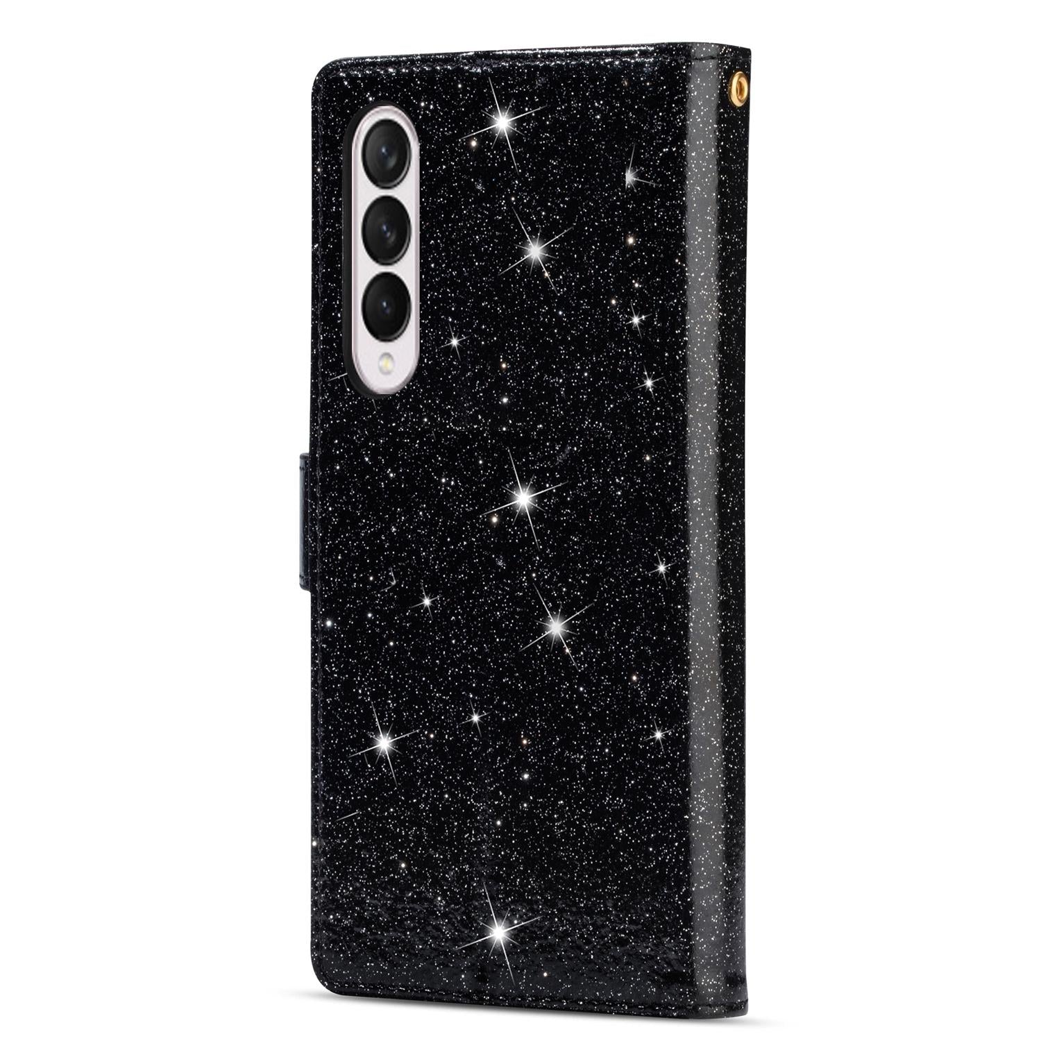 For Samsung Galaxy Z Fold4 5G Sparkling Leather Zip Case - Zipper Closure - Purple 4