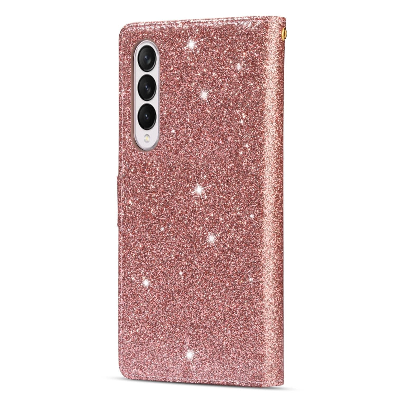 For Samsung Galaxy Z Fold4 5G Sparkling Leather Zip Case - Zipper Closure - Purple 15
