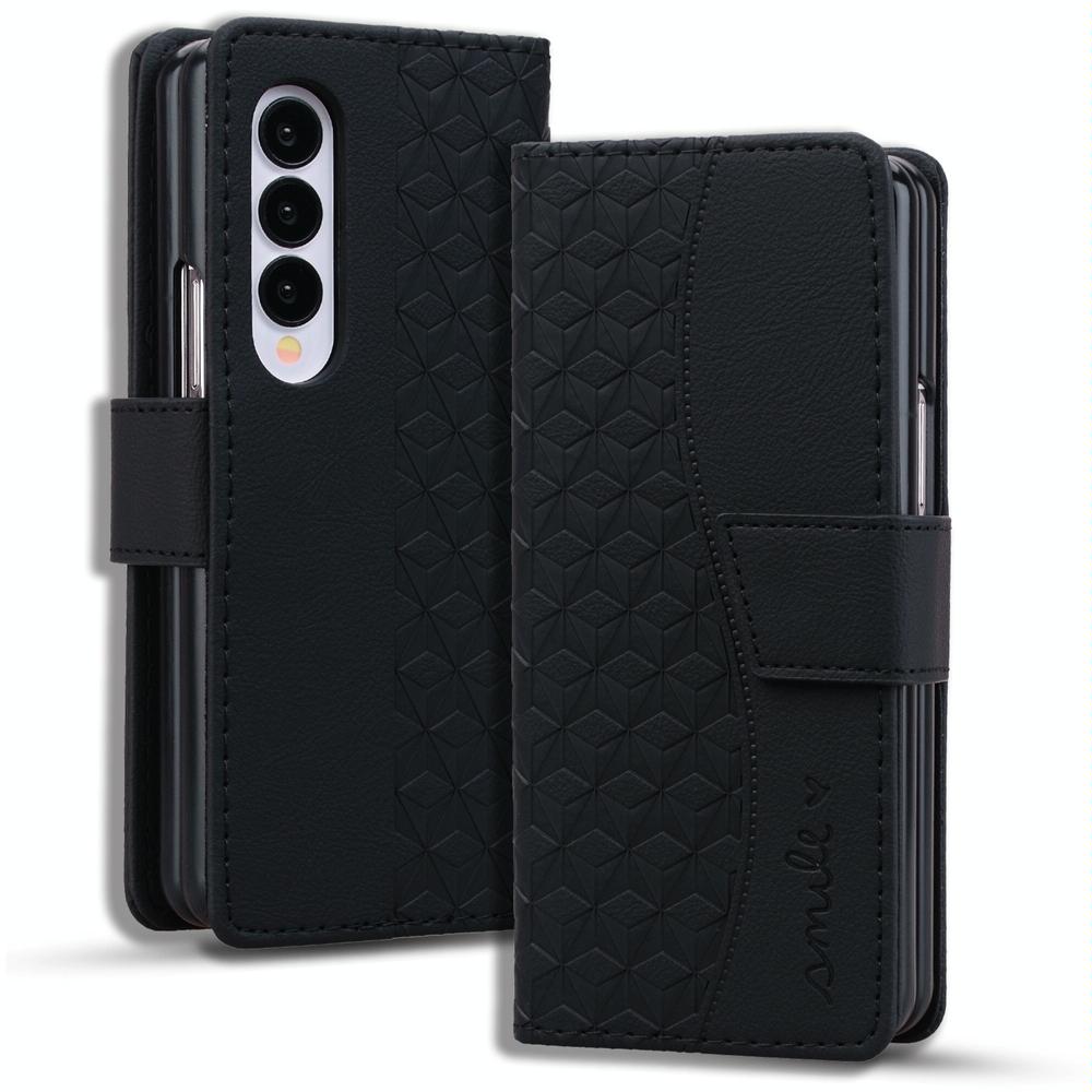 For Samsung Galaxy Z Fold4 5G Leather Phone Case With Diamond Buckle And Lanyard - Black 14