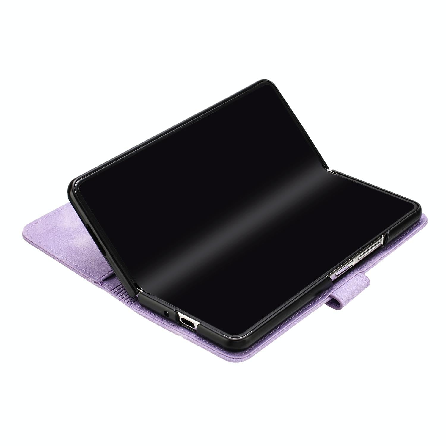 For Samsung Galaxy Z Fold4 5G Smooth Leather Phone Case - Line Pattern - Black 5