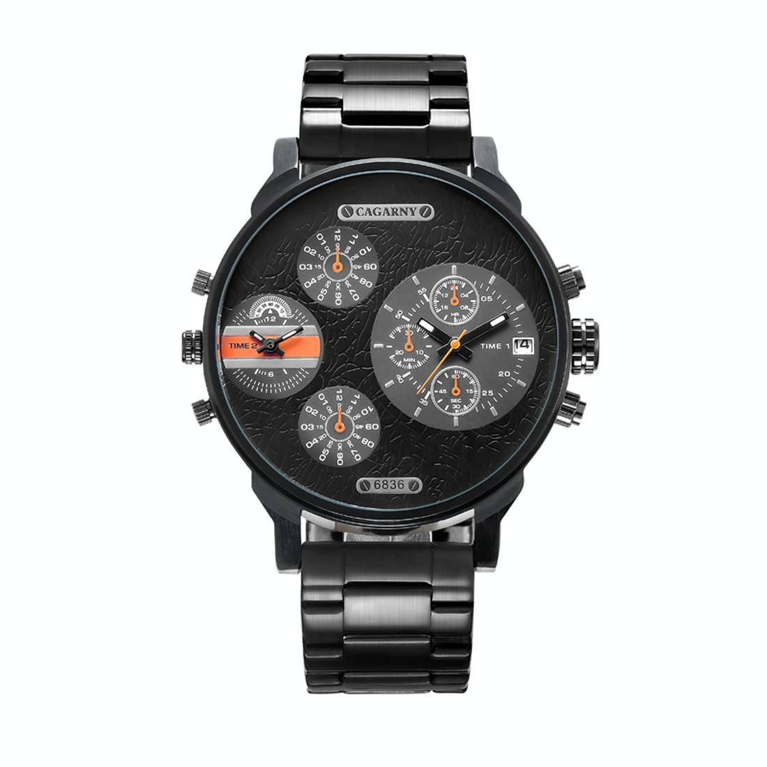 Stylish Waterproof Dual Quartz Watch with Stainless Steel Band - Orange 3
