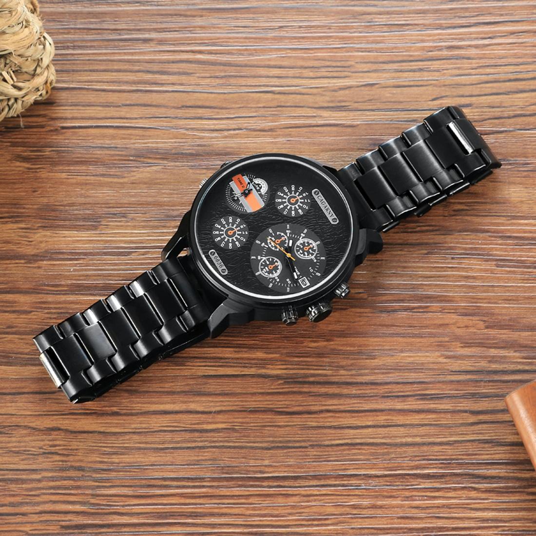 Stylish Waterproof Dual Quartz Watch with Stainless Steel Band - Orange 7