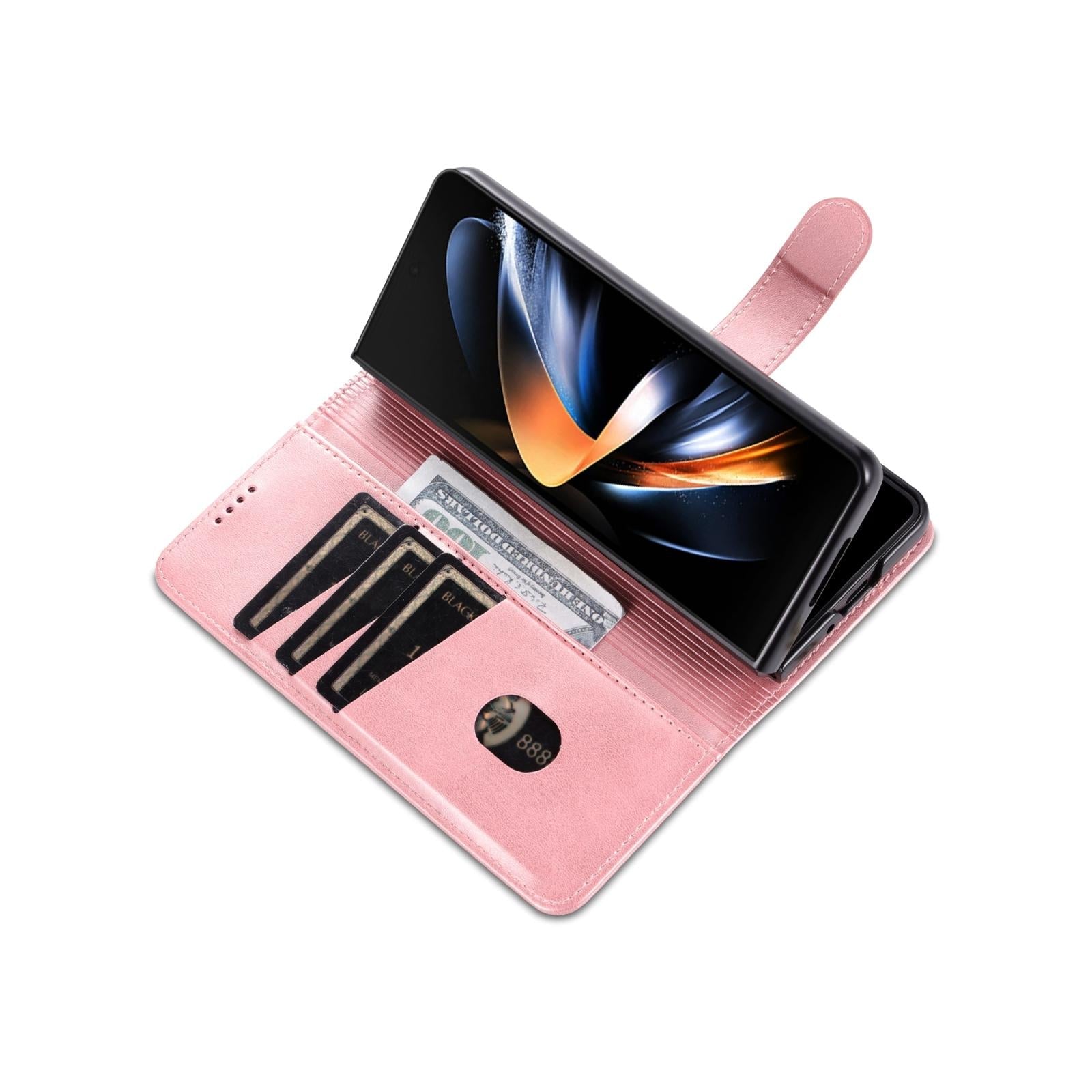 For Samsung Galaxy Z Fold4 5G Leather Phone Case - Smooth Calf Texture - Black 6