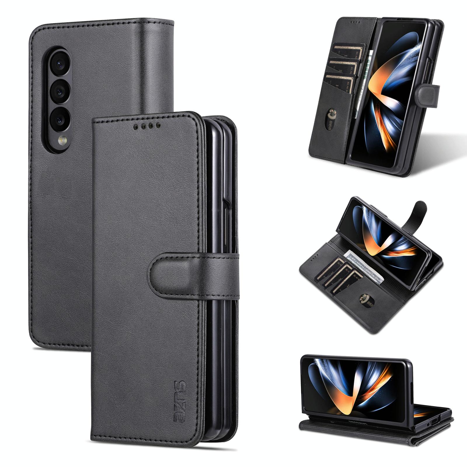 For Samsung Galaxy Z Fold4 5G Leather Phone Case - Smooth Calf Texture - Black 7