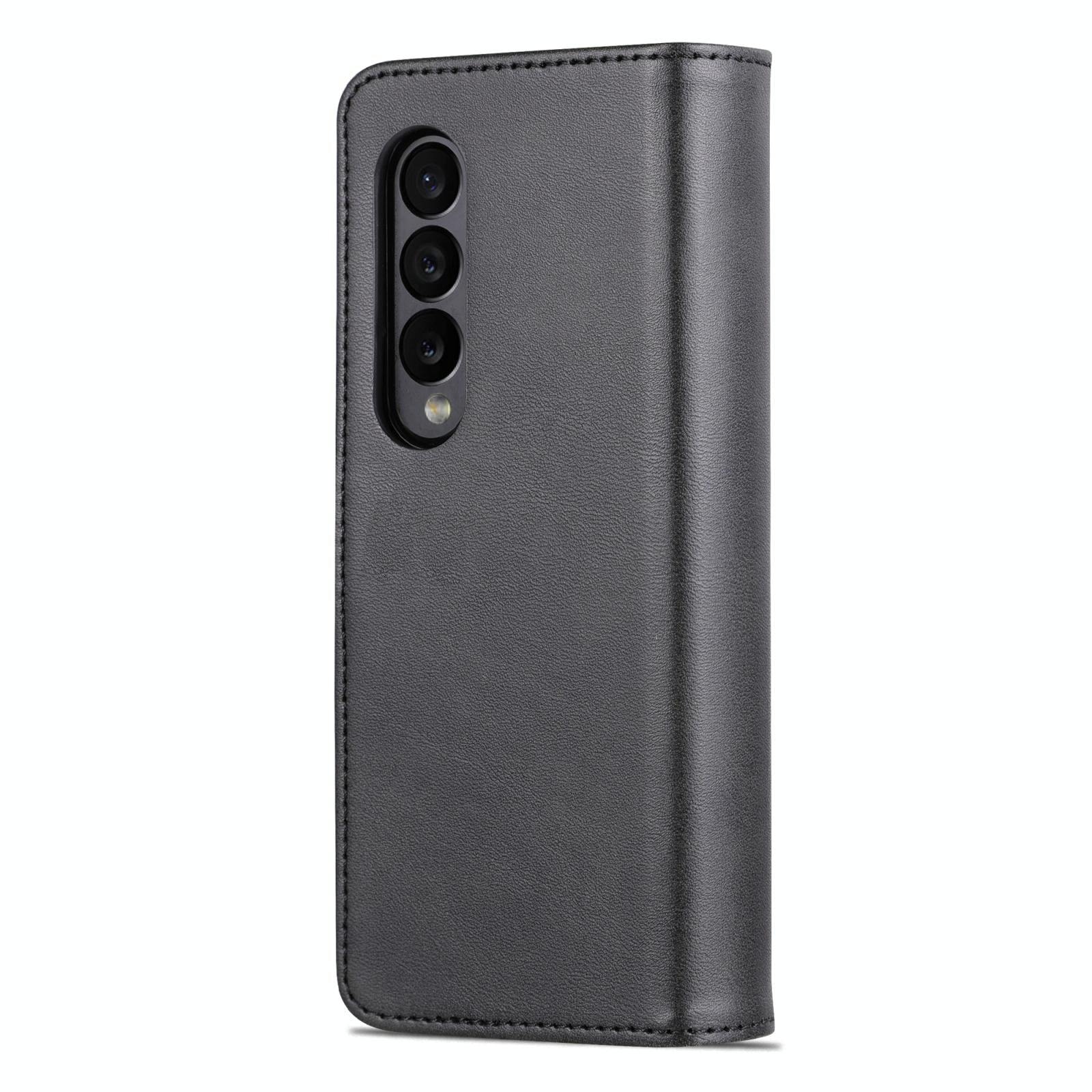 For Samsung Galaxy Z Fold4 5G Leather Phone Case - Smooth Calf Texture - Black 9