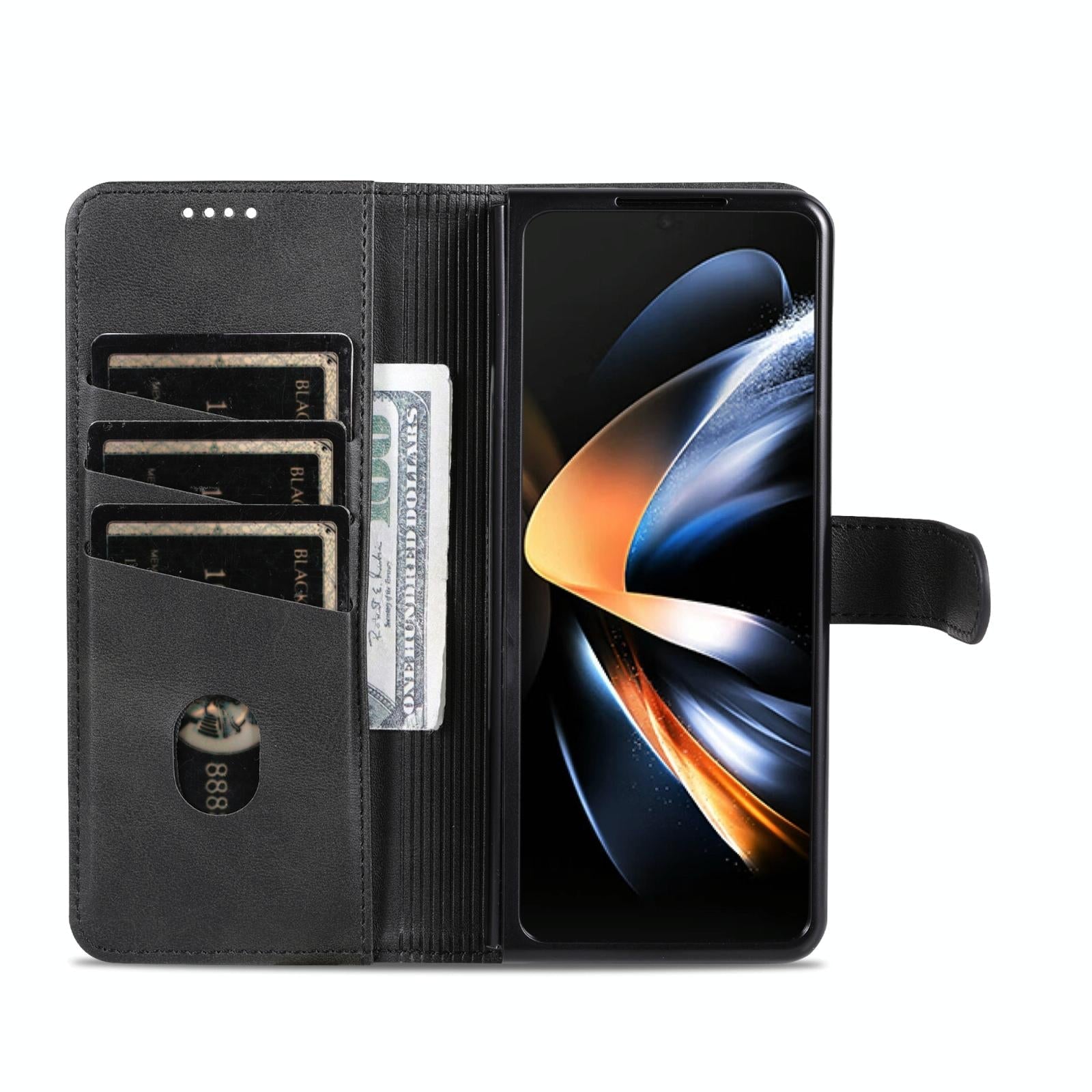 For Samsung Galaxy Z Fold4 5G Leather Phone Case - Smooth Calf Texture - Black 10
