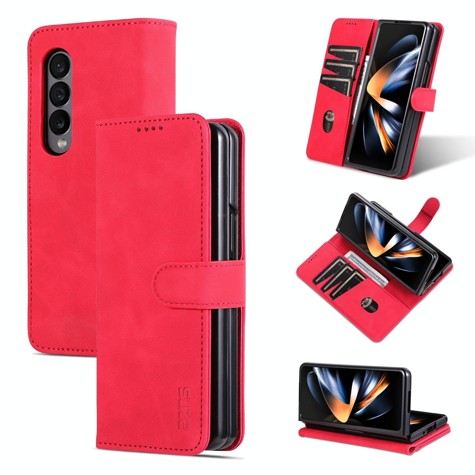 For Samsung Galaxy Z Fold4 5G Leather Phone Case - Smooth Calf Texture - Black 12