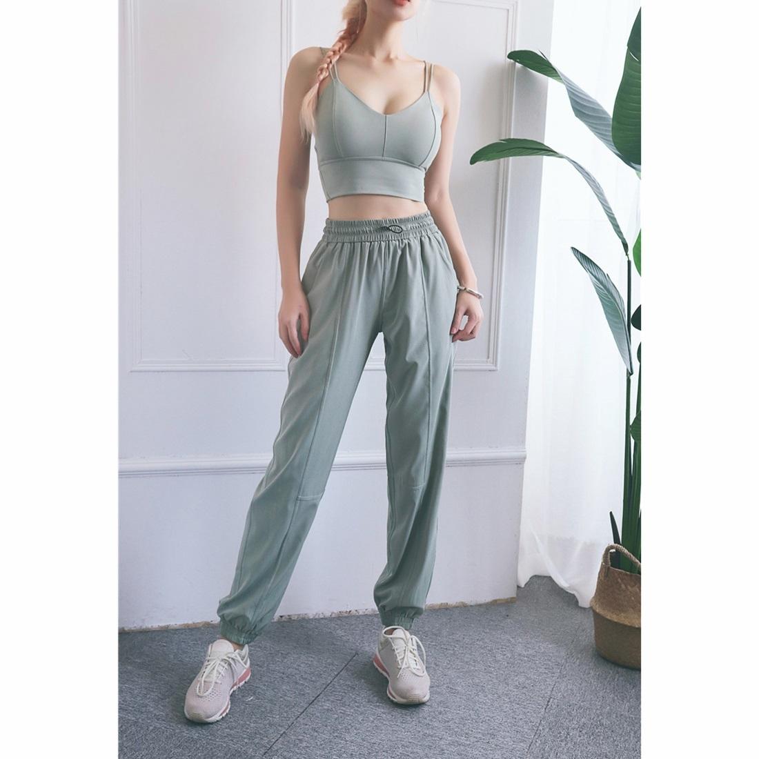 High Waist Drawstring Fitness Pants Black Size L - Smoke Purple L 5