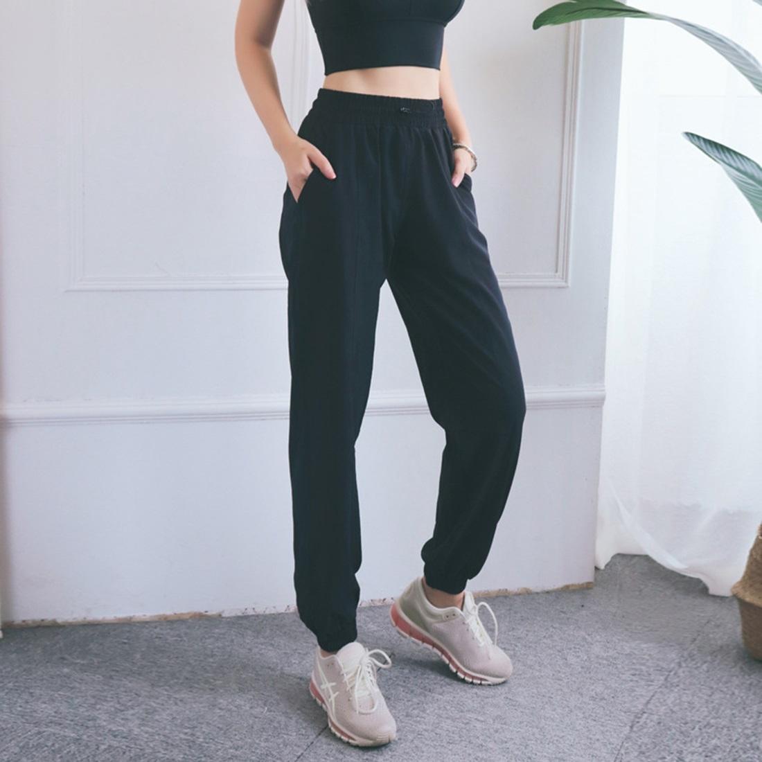 High Waist Drawstring Fitness Pants Black Size L - Smoke Purple L 7