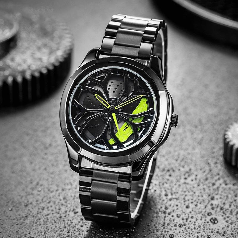 Men Casual Steel Band Quartz Watch - P1065 Wheel Series - Silver Green 6