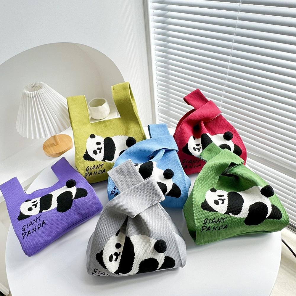 Cartoon Panda Knit Bag - Large Capacity Vest Handbag - Purple 3