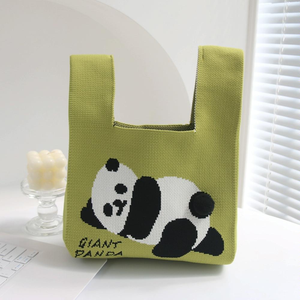 Cartoon Panda Knit Bag - Large Capacity Vest Handbag - Purple 10