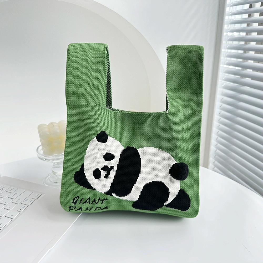 Cartoon Panda Knit Bag - Large Capacity Vest Handbag - Purple 15