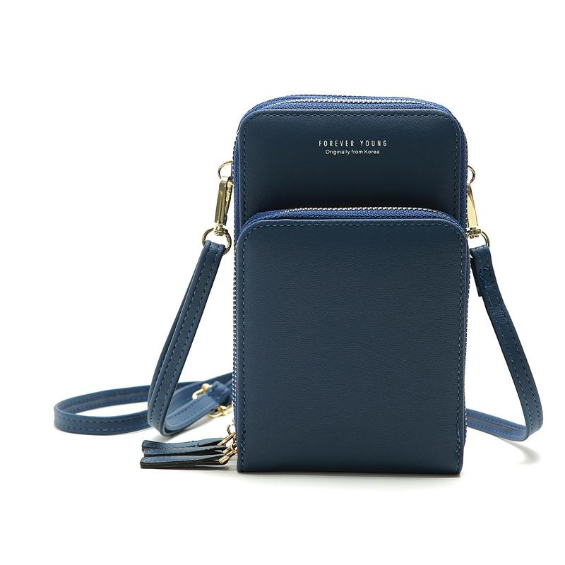 Women Pu Mobile Phone Shoulder Bag Large Capacity - Dark Blue