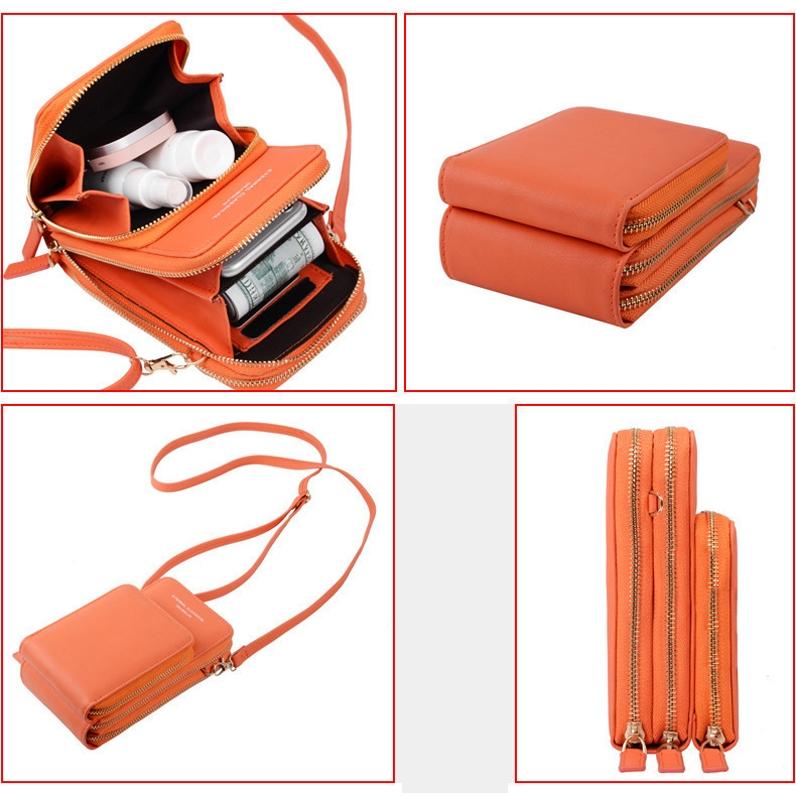 Women Pu Mobile Phone Shoulder Bag Large Capacity - Dark Blue 4