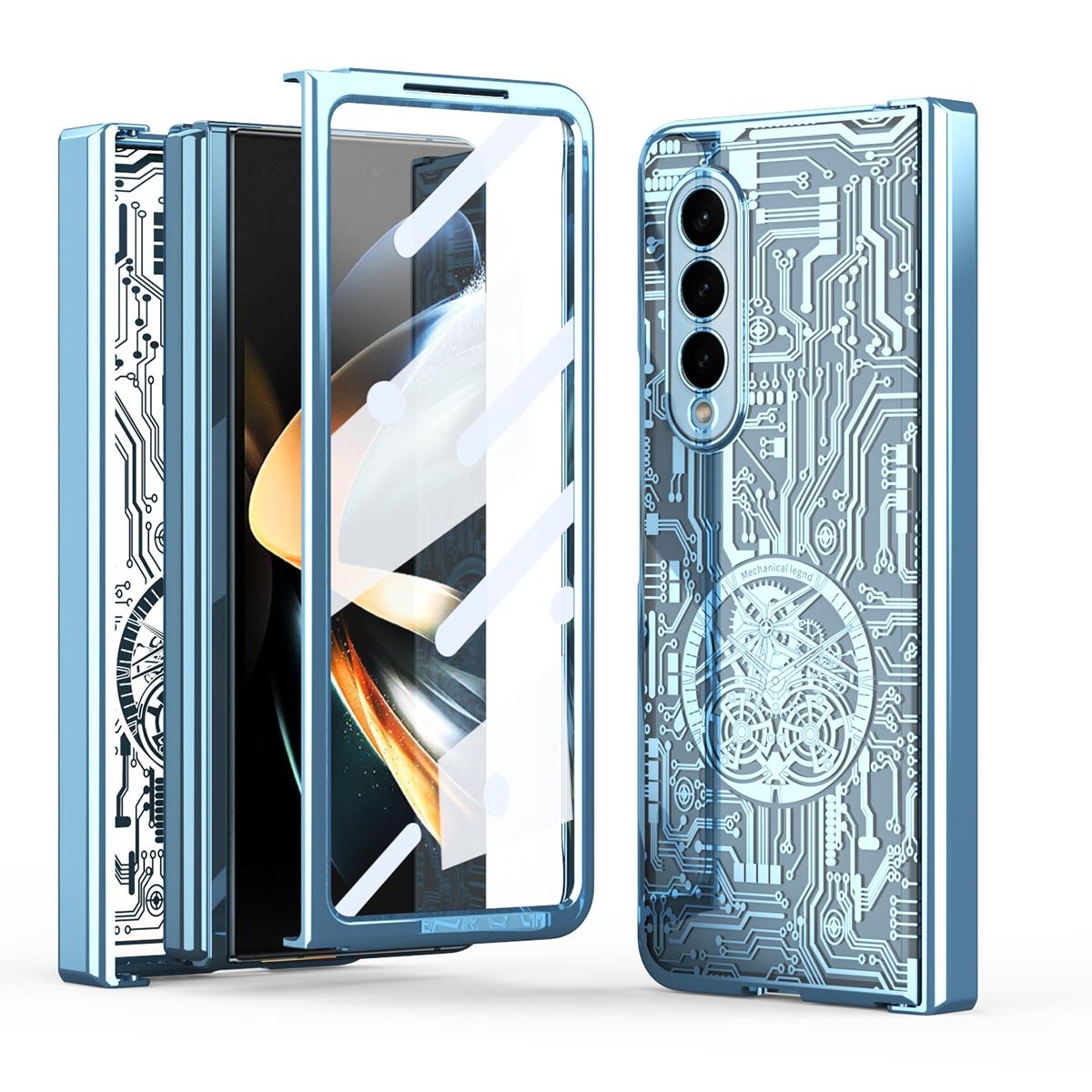 For Samsung Galaxy Z Fold4 5G Foldable Electroplated Phone Case - Mechanical Legend 4. - Blue 13