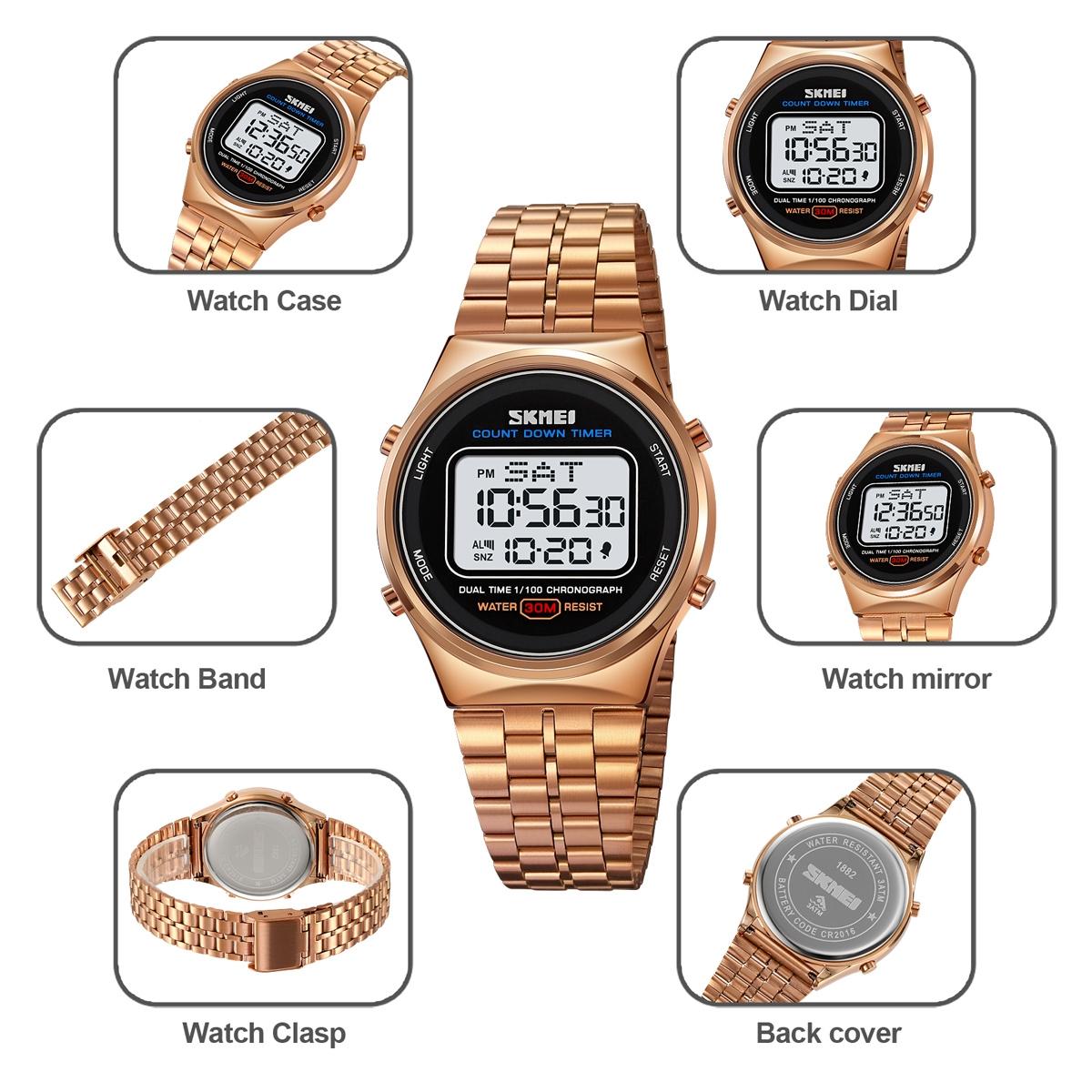 Waterproof Multifunctional Men Digital Watch - Luminous Stainless Steel - 30m - Silver Black