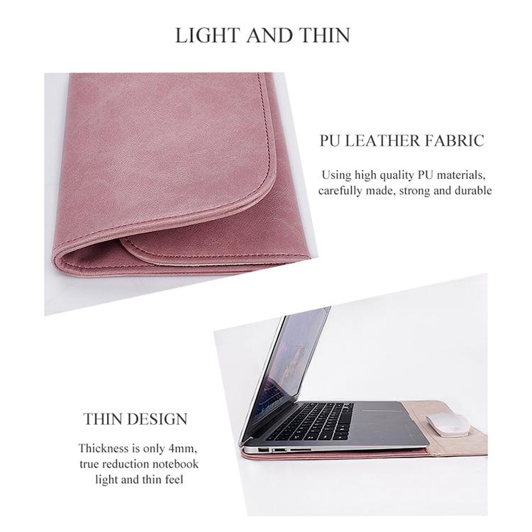 13.3 Inch Laptop Inner Bag with Magnetic Buckle and Small Bag - Pink Leather 4