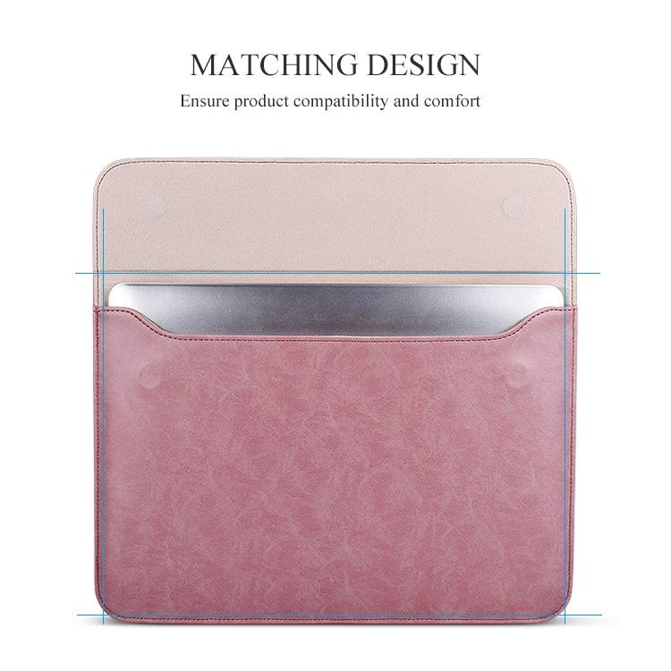 13.3 Inch Laptop Inner Bag with Magnetic Buckle and Small Bag - Pink Leather 8