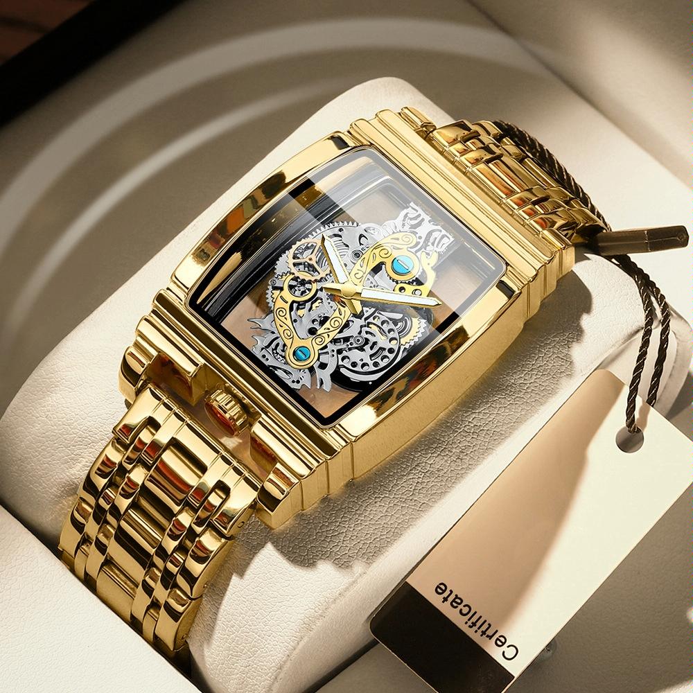 Waterproof Luminous Business Watch for Men - Gear Hollow Outdoor - Brown Leather Gold 13