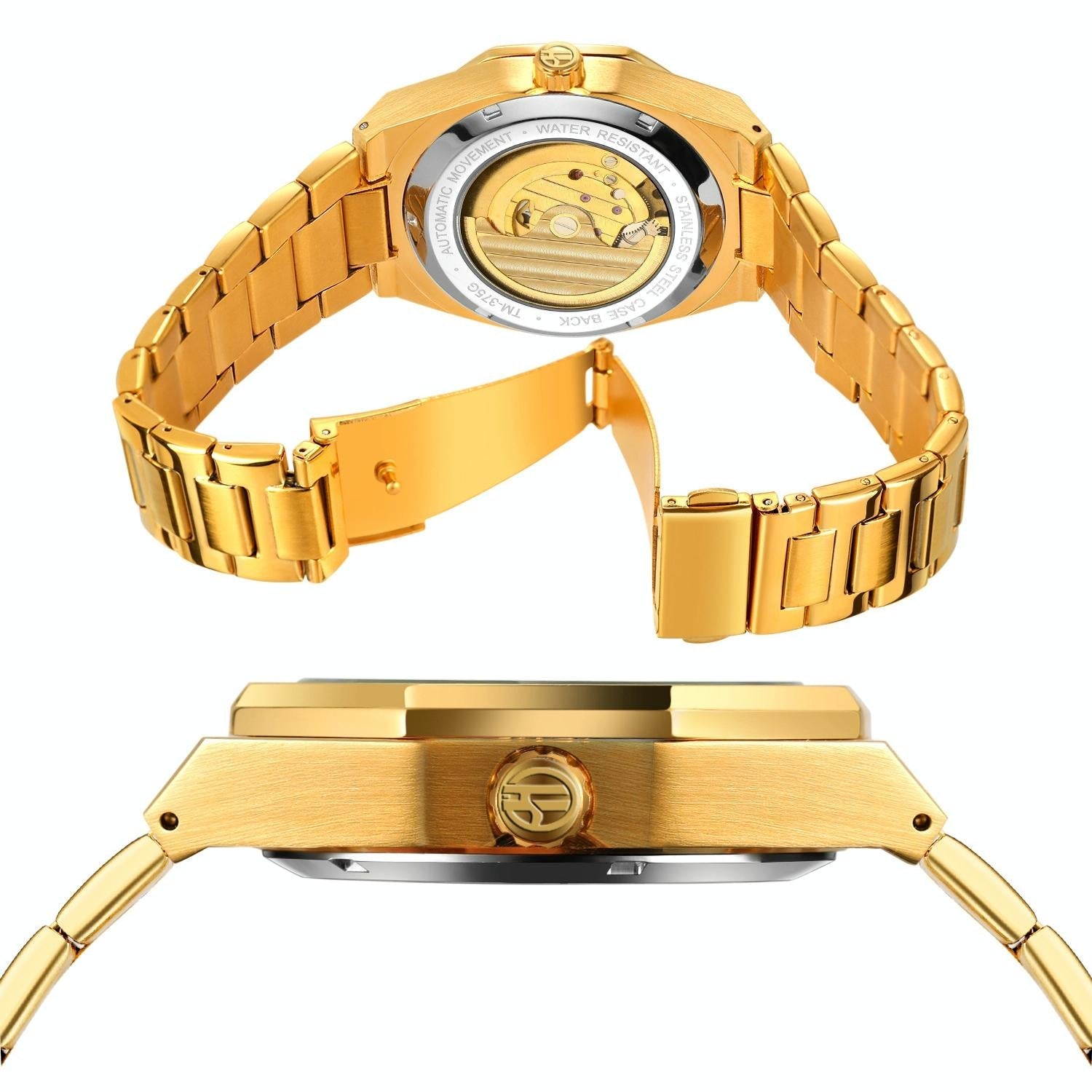 Men Automatic Mechanical Watch with Luminous Dial and Steel Band - Blue Belt Blue Face 5