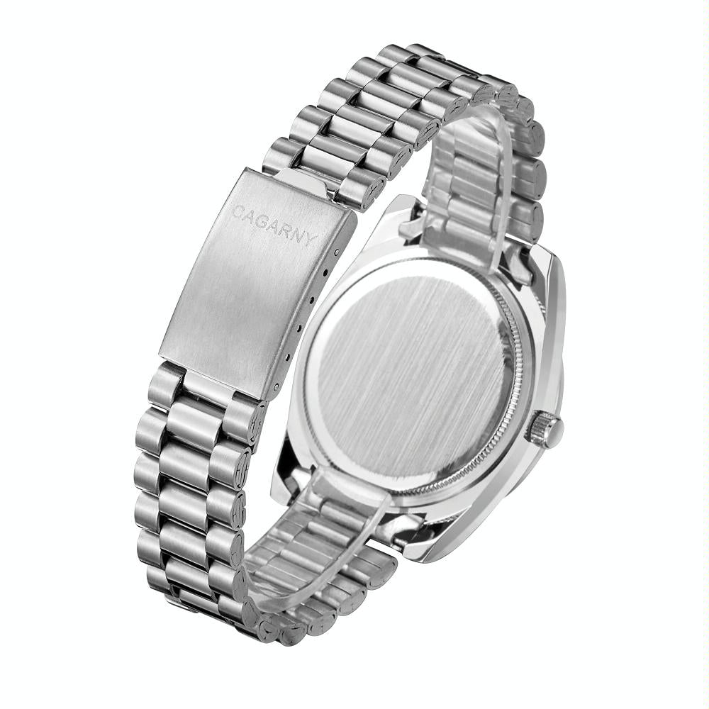 Men Quartz Watch with Diamond-encrusted Roman Numeral Dial - Silver Shell Red Dial 11