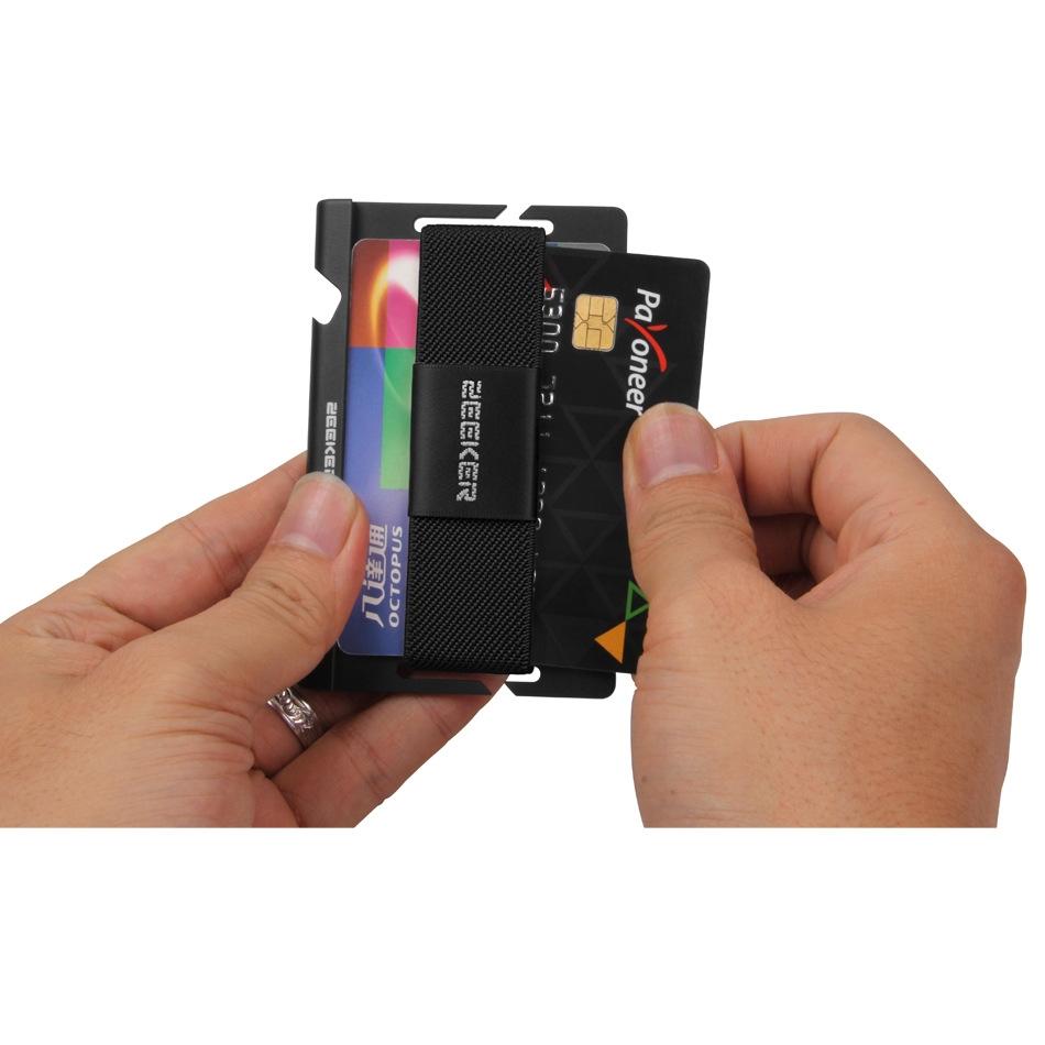 Multi Function Aluminum Card Holder For Men & Women Elastic Band Wallet - Black 6