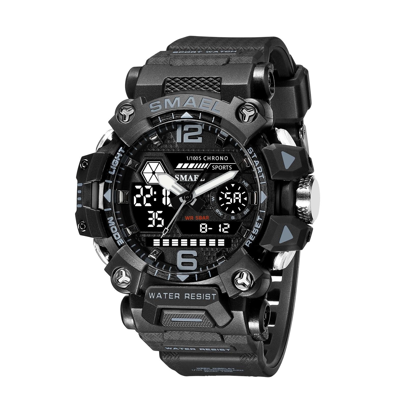Waterproof Dual Display Outdoor Watch - Multifunctional Alloy for Men - Black Blue 12