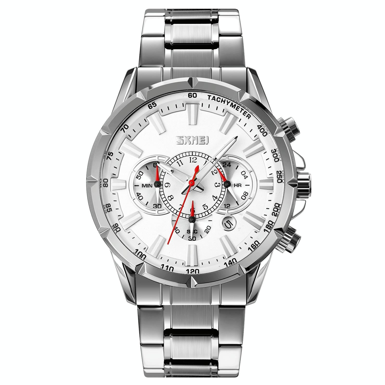 Stainless Steel Men Quartz Watch with Calendar - 9241 - Silver